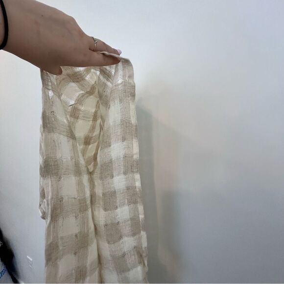 Lula Soul Linen Checkered Lightweight V-neck Poncho with fringe Size Medium - Picture 10 of 15